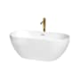 Wyndham Collection Brooklyn 60" Free Standing Acrylic Soaking Tub with Center Drain, Drain Assembly, and Overflow - Includes Floor Mounted Tub Filler with Hand Shower White / Polished Chrome Trim / Brushed Gold Faucet