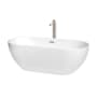 Wyndham Collection Brooklyn 67" Free Standing Acrylic Soaking Tub with Center Drain, Drain Assembly, and Overflow - Includes Floor Mounted Tub Filler with Hand Shower White / Brushed Nickel Trim