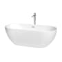 Wyndham Collection Brooklyn 67" Free Standing Acrylic Soaking Tub with Center Drain, Drain Assembly, and Overflow - Includes Floor Mounted Tub Filler with Hand Shower White / Polished Chrome Trim