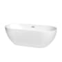 Wyndham Collection Brooklyn 67" Free Standing Acrylic Soaking Tub with Center Drain, Drain Assembly, and Overflow White / Brushed Nickel Trim