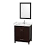 Wyndham Collection Sheffield 30" Free Standing Single Basin Vanity Set with Cabinet, Cultured Marble Vanity Top, and Framed Mirror Espresso / Carrara Cultured Marble Top / Brushed Chrome Hardware
