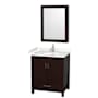 Wyndham Collection Sheffield 30" Free Standing Single Basin Vanity Set with Cabinet, Cultured Marble Vanity Top, and Medicine Cabinet Espresso / Carrara Cultured Marble Top / Brushed Chrome Hardware