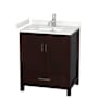 Wyndham Collection Sheffield 30" Free Standing Single Basin Vanity Set with Cabinet and Cultured Marble Vanity Top Espresso / Carrara Cultured Marble Top / Brushed Chrome Hardware