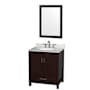 Wyndham Collection Sheffield 30" Free Standing Single Basin Vanity Set with Cabinet, Marble Vanity Top, and Framed Mirror Espresso / White Carrara Marble Top / Brushed Chrome Hardware