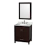 Wyndham Collection Sheffield 30" Free Standing Single Basin Vanity Set with Cabinet, Marble Vanity Top, and Medicine Cabinet Espresso / White Carrara Marble Top / Brushed Chrome Hardware