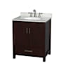 Wyndham Collection Sheffield 30" Free Standing Single Basin Vanity Set with Cabinet and Marble Vanity Top Espresso / White Carrara Marble Top