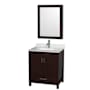 Wyndham Collection Sheffield 30" Free Standing Single Basin Vanity Set with Cabinet, Marble Vanity Top, and Medicine Cabinet Espresso / White Carrara Marble Top / Brushed Chrome Hardware