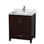 Wyndham Collection Sheffield 30" Free Standing Single Basin Vanity Set with Cabinet and Marble Vanity Top Espresso / White Carrara Marble Top