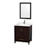 Wyndham Collection Sheffield 30" Free Standing Single Basin Vanity Set with Cabinet, Quartz Vanity Top, and Framed Mirror Espresso / Giotto Quartz Top / Brushed Chrome Hardware