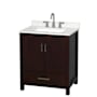 Wyndham Collection Sheffield 30" Free Standing Single Basin Vanity Set with Cabinet and Quartz Vanity Top Espresso / Giotto Quartz Top / Brushed Chrome Hardware