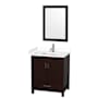Wyndham Collection Sheffield 30" Free Standing Single Basin Vanity Set with Cabinet, Cultured Marble Vanity Top, and Framed Mirror Espresso / White Cultured Marble Top / Brushed Chrome Hardware