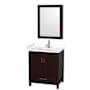 Wyndham Collection Sheffield 30" Free Standing Single Basin Vanity Set with Cabinet, Cultured Marble Vanity Top, and Medicine Cabinet Espresso / White Cultured Marble Top / Brushed Chrome Hardware