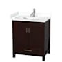 Wyndham Collection Sheffield 30" Free Standing Single Basin Vanity Set with Cabinet and Cultured Marble Vanity Top Espresso / White Cultured Marble Top / Brushed Chrome Hardware