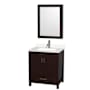 Wyndham Collection Sheffield 30" Free Standing Single Basin Vanity Set with Cabinet, Quartz Vanity Top, and Medicine Cabinet Espresso / White Quartz Top / Brushed Chrome Hardware
