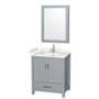Wyndham Collection Sheffield 30" Free Standing Single Basin Vanity Set with Cabinet, Cultured Marble Vanity Top, and Medicine Cabinet Gray / Carrara Cultured Marble Top / Brushed Chrome Hardware