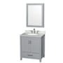Wyndham Collection Sheffield 30" Free Standing Single Basin Vanity Set with Cabinet, Marble Vanity Top, and Medicine Cabinet Gray / White Carrara Marble Top / Brushed Chrome Hardware