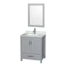 Wyndham Collection Sheffield 30" Free Standing Single Basin Vanity Set with Cabinet, Marble Vanity Top, and Framed Mirror Gray / White Carrara Marble Top / Brushed Chrome Hardware