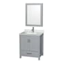 Wyndham Collection Sheffield 30" Free Standing Single Basin Vanity Set with Cabinet, Marble Vanity Top, and Medicine Cabinet Gray / White Carrara Marble Top / Brushed Chrome Hardware