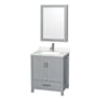 Wyndham Collection Sheffield 30" Free Standing Single Basin Vanity Set with Cabinet, Quartz Vanity Top, and Medicine Cabinet Gray / Giotto Quartz Top / Brushed Chrome Hardware