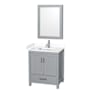 Wyndham Collection Sheffield 30" Free Standing Single Basin Vanity Set with Cabinet, Cultured Marble Vanity Top, and Medicine Cabinet Gray / White Cultured Marble Top / Brushed Chrome Hardware