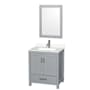 Wyndham Collection Sheffield 30" Free Standing Single Basin Vanity Set with Cabinet, Quartz Vanity Top, and Framed Mirror Gray / White Quartz Top / Brushed Chrome Hardware