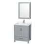 Wyndham Collection Sheffield 30" Free Standing Single Basin Vanity Set with Cabinet, Quartz Vanity Top, and Medicine Cabinet Gray / White Quartz Top / Brushed Chrome Hardware