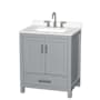 Wyndham Collection Sheffield 30" Free Standing Single Basin Vanity Set with Cabinet and Quartz Vanity Top Gray / White Quartz Top / Brushed Chrome Hardware