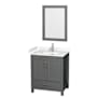 Wyndham Collection Sheffield 30" Free Standing Single Basin Vanity Set with Cabinet, Cultured Marble Vanity Top, and Framed Mirror Dark Gray / Carrara Cultured Marble Top / Brushed Chrome Hardware
