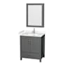 Wyndham Collection Sheffield 30" Free Standing Single Basin Vanity Set with Cabinet, Cultured Marble Vanity Top, and Medicine Cabinet Dark Gray / Carrara Cultured Marble Top / Brushed Chrome Hardware