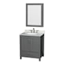 Wyndham Collection Sheffield 30" Free Standing Single Basin Vanity Set with Cabinet, Marble Vanity Top, and Medicine Cabinet Dark Gray / White Carrara Marble Top / Brushed Chrome Hardware