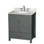 Wyndham Collection Sheffield 30" Free Standing Single Basin Vanity Set with Cabinet and Marble Vanity Top Dark Gray / White Carrara Marble Top / Brushed Chrome Hardware