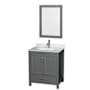 Wyndham Collection Sheffield 30" Free Standing Single Basin Vanity Set with Cabinet, Marble Vanity Top, and Framed Mirror Dark Gray / White Carrara Marble Top / Brushed Chrome Hardware
