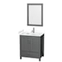 Wyndham Collection Sheffield 30" Free Standing Single Basin Vanity Set with Cabinet, Cultured Marble Vanity Top, and Framed Mirror Dark Gray / White Cultured Marble Top / Brushed Chrome Hardware