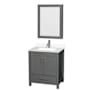 Wyndham Collection Sheffield 30" Free Standing Single Basin Vanity Set with Cabinet, Quartz Vanity Top, and Medicine Cabinet Dark Gray / White Quartz Top / Brushed Chrome Hardware