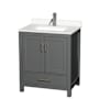 Wyndham Collection Sheffield 30" Free Standing Single Basin Vanity Set with Cabinet and Quartz Vanity Top Dark Gray / White Quartz Top / Brushed Chrome Hardware
