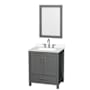 Wyndham Collection Sheffield 30" Free Standing Single Basin Vanity Set with Cabinet, Quartz Vanity Top, and Framed Mirror Dark Gray / White Quartz Top / Brushed Chrome Hardware
