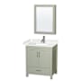 Wyndham Collection Sheffield 30" Free Standing Single Basin Vanity Set with Cabinet, Cultured Marble Vanity Top, and Medicine Cabinet Light Green / Carrara Cultured Marble Top / Brushed Nickel Hardware
