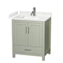 Wyndham Collection Sheffield 30" Free Standing Single Basin Vanity Set with Cabinet and Cultured Marble Vanity Top Light Green / Carrara Cultured Marble Top / Brushed Nickel Hardware