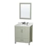Wyndham Collection Sheffield 30" Free Standing Single Basin Vanity Set with Cabinet, Marble Vanity Top, and Framed Mirror Light Green / Brushed Nickel Hardware