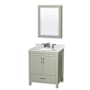 Wyndham Collection Sheffield 30" Free Standing Single Basin Vanity Set with Cabinet, Marble Vanity Top, and Medicine Cabinet Light Green / Brushed Nickel Hardware