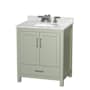 Wyndham Collection Sheffield 30" Free Standing Single Basin Vanity Set with Cabinet and Marble Vanity Top Light Green / Brushed Nickel Hardware