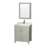Wyndham Collection Sheffield 30" Free Standing Single Basin Vanity Set with Cabinet, Marble Vanity Top, and Medicine Cabinet Light Green / Brushed Nickel Hardware
