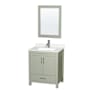 Wyndham Collection Sheffield 30" Free Standing Single Basin Vanity Set with Cabinet, Quartz Vanity Top, and Framed Mirror Light Green / Giotto Quartz Top / Brushed Nickel Hardware