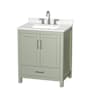 Wyndham Collection Sheffield 30" Free Standing Single Basin Vanity Set with Cabinet and Quartz Vanity Top Light Green / Giotto Quartz Top / Brushed Nickel Hardware
