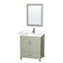Wyndham Collection Sheffield 30" Free Standing Single Basin Vanity Set with Cabinet, Cultured Marble Vanity Top, and Framed Mirror Light Green / White Cultured Marble Top / Brushed Nickel Hardware