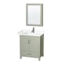 Wyndham Collection Sheffield 30" Free Standing Single Basin Vanity Set with Cabinet, Cultured Marble Vanity Top, and Medicine Cabinet Light Green / White Cultured Marble Top / Brushed Nickel Hardware