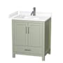 Wyndham Collection Sheffield 30" Free Standing Single Basin Vanity Set with Cabinet and Cultured Marble Vanity Top Light Green / White Cultured Marble Top / Brushed Nickel Hardware
