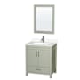 Wyndham Collection Sheffield 30" Free Standing Single Basin Vanity Set with Cabinet, Quartz Vanity Top, and Framed Mirror Light Green / White Quartz Top / Brushed Nickel Hardware