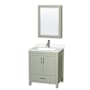 Wyndham Collection Sheffield 30" Free Standing Single Basin Vanity Set with Cabinet, Quartz Vanity Top, and Medicine Cabinet Light Green / White Quartz Top / Brushed Nickel Hardware