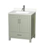 Wyndham Collection Sheffield 30" Free Standing Single Basin Vanity Set with Cabinet and Quartz Vanity Top Light Green / White Quartz Top / Brushed Nickel Hardware